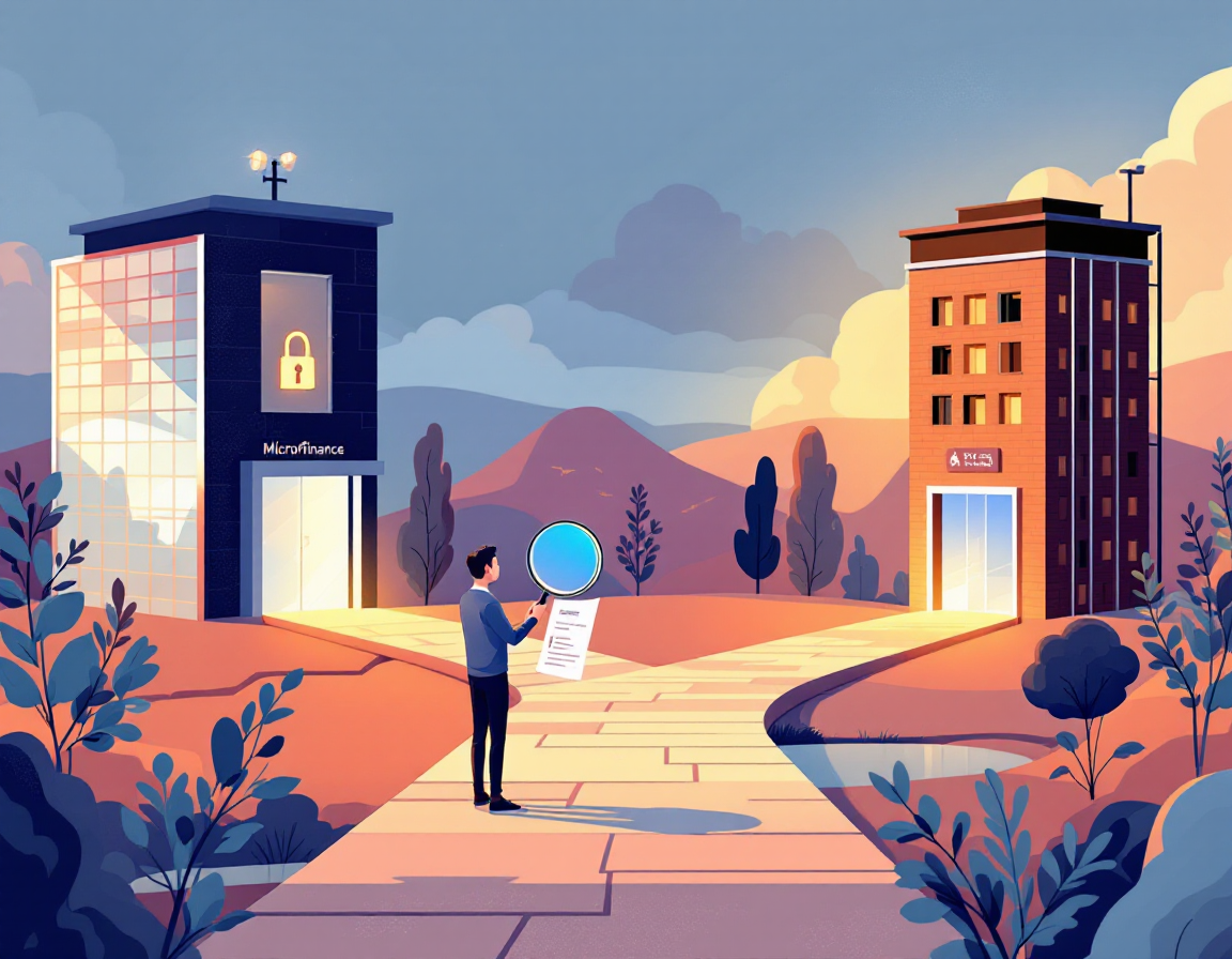 Человек на перепутье изучает документы перед выбором надежной микрофинансовой организации.