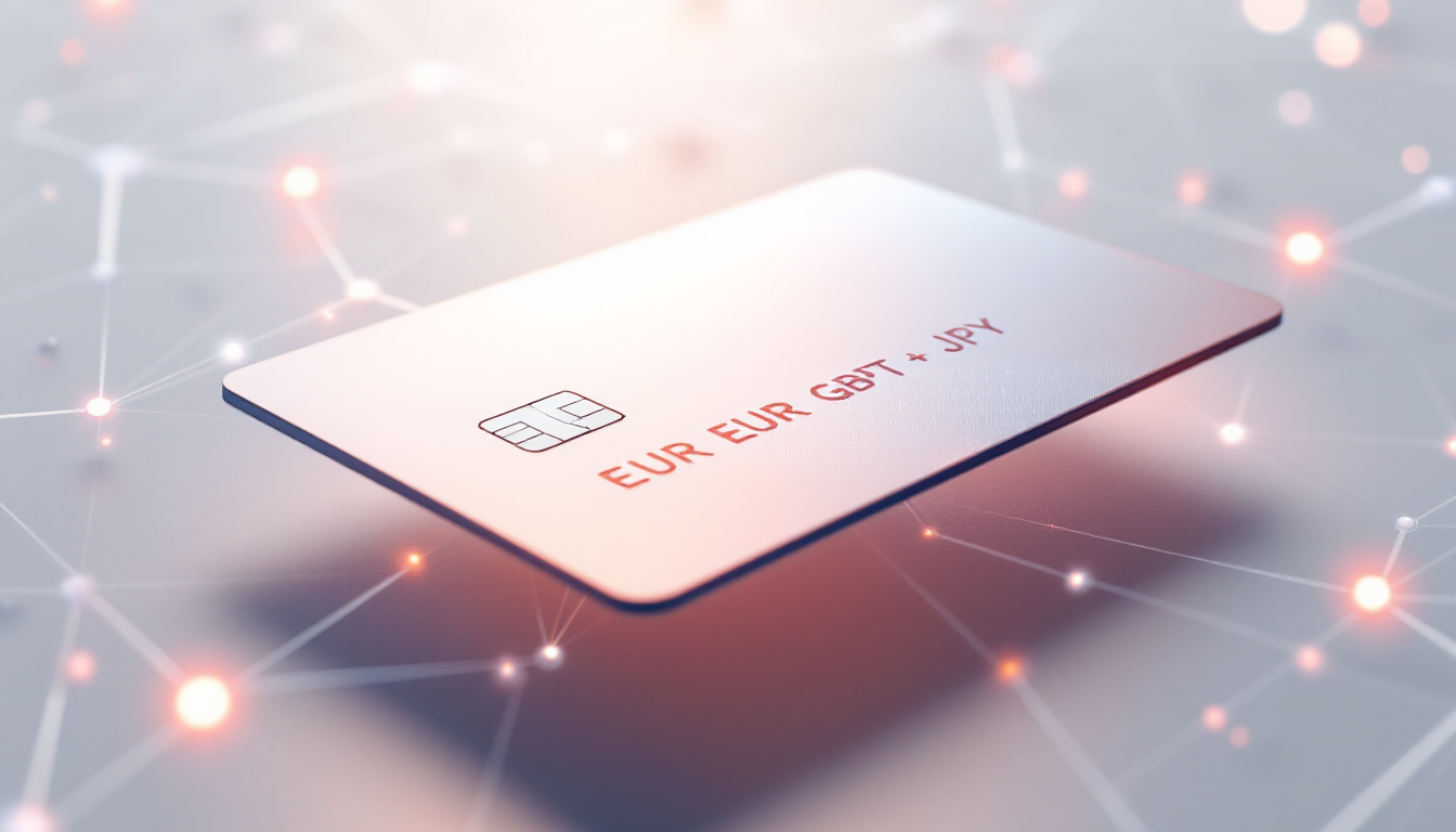 Современная мультивалютная карта в цифровой среде, символизирующая простоту оформления.