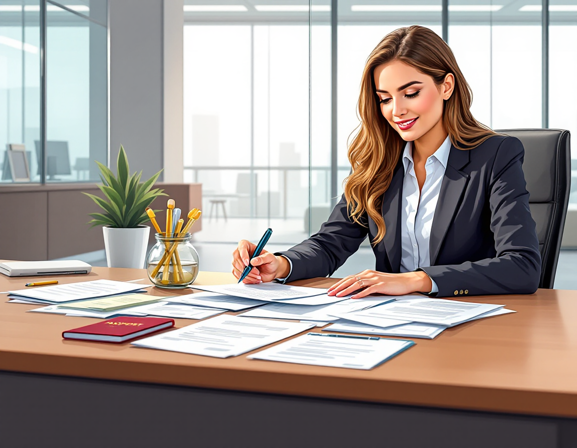 Человек собирает документы для рефинансирования кредита на столе в банке