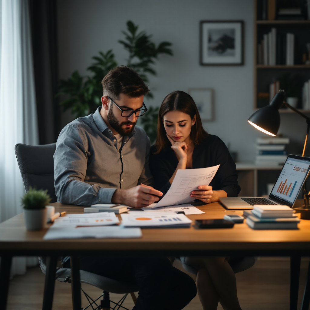 Человек анализирует график платежей по ипотеке на рабочем столе