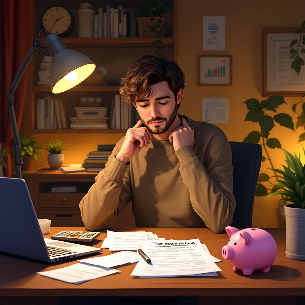 Человек в домашнем офисе изучает документы для получения налогового вычета.