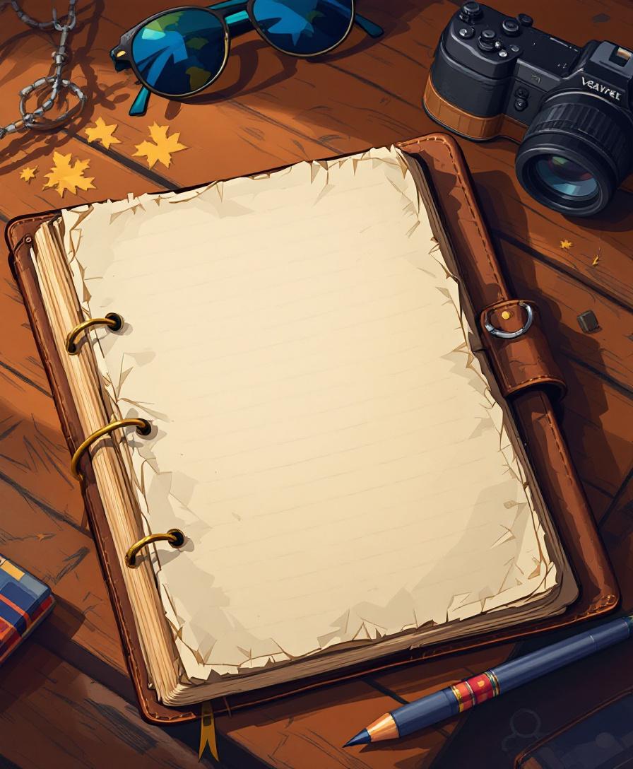 Путешественник планирует бюджет для отпуска с помощью дневника и финансовых инструментов.