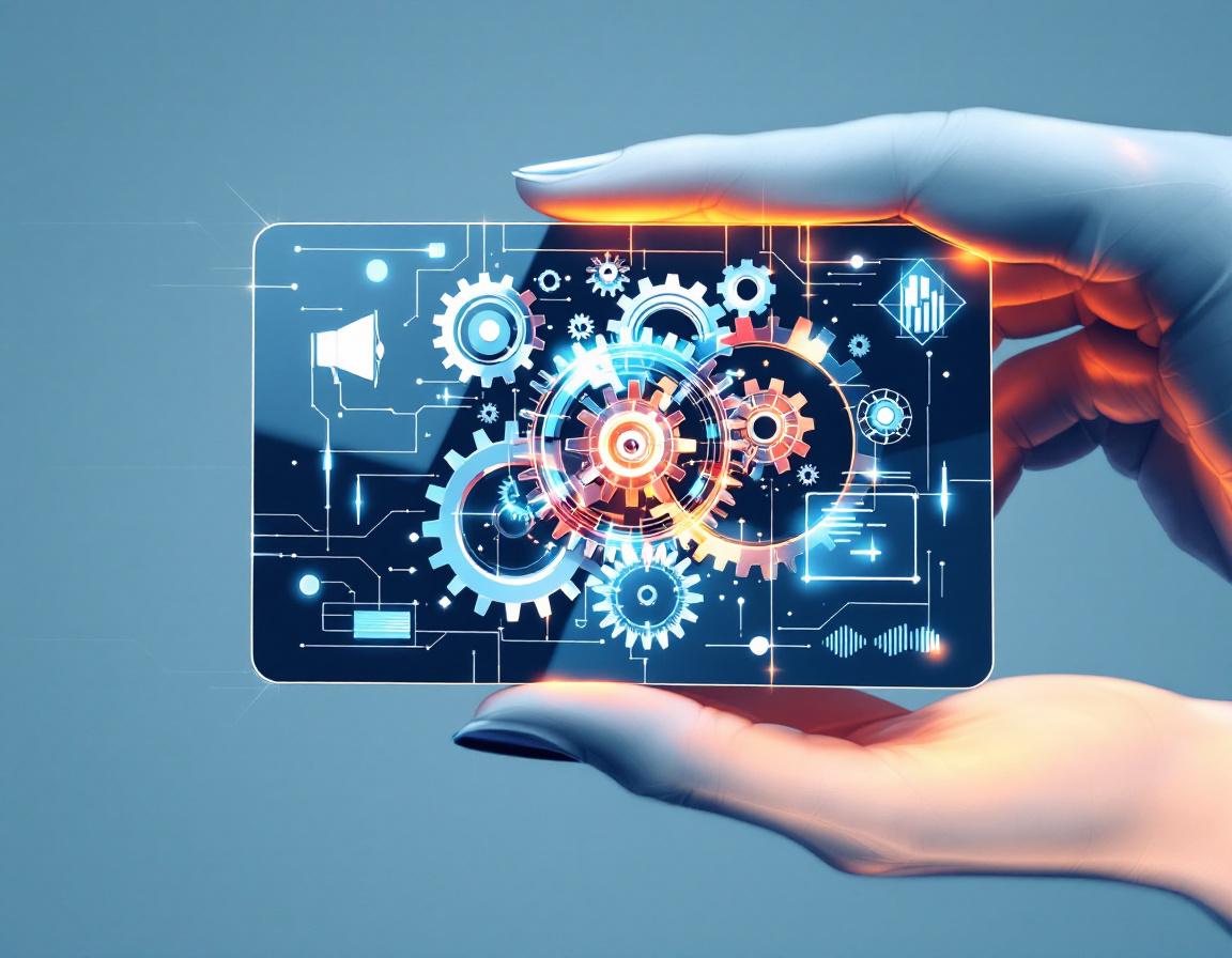 Концептуальное изображение кредитной карты с механизмами внутри, символизирующее банковскую стратегию льготных условий.