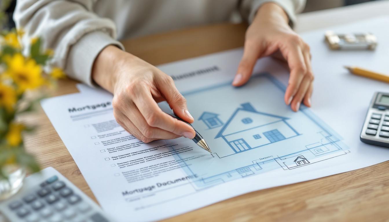 Руки держат папку с документами об ипотеке на столе, символизируя процесс перевода ипотеки.