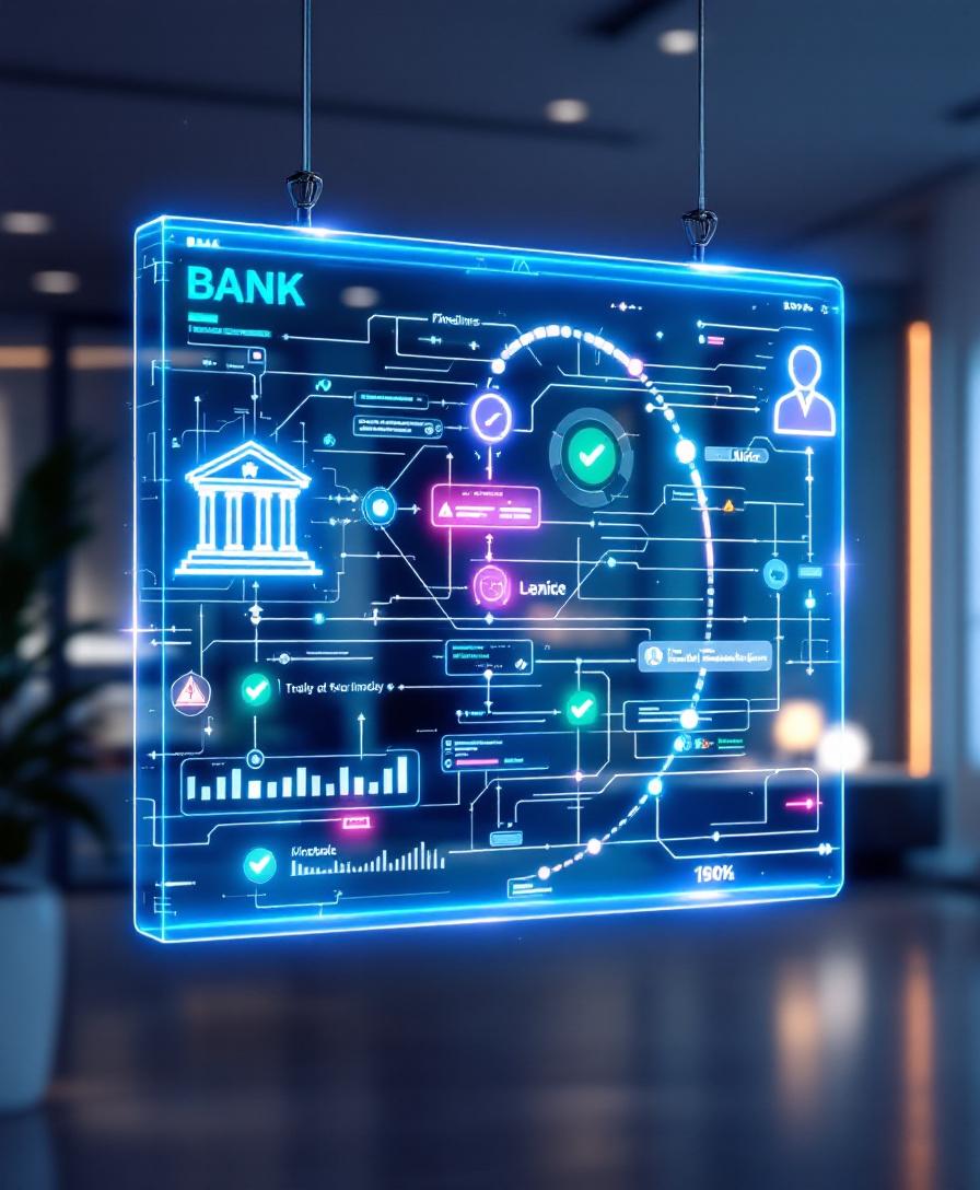 Прозрачная светящаяся книга с диаграммами, символизирующая кредитную историю, в современном офисе.