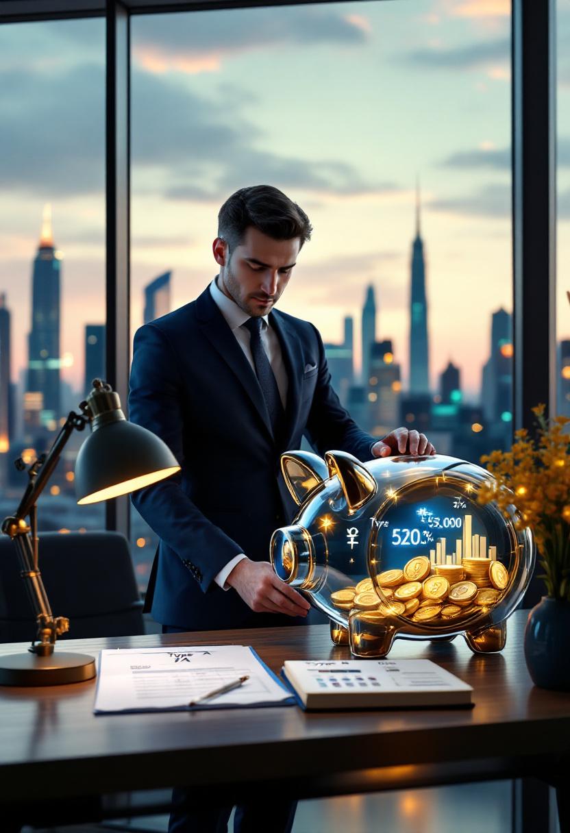 Финансовый консультант в современном офисе использует ключ для открытия безопасного инвестиционного сейфа, символизирующего снижение налогов через ИИС.