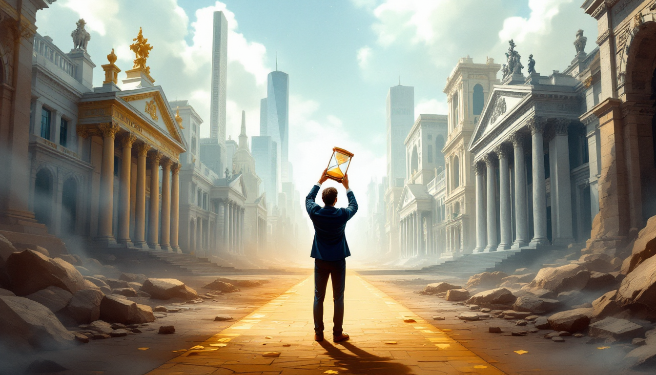 Человек выбирает между разными банками с символами льготного периода