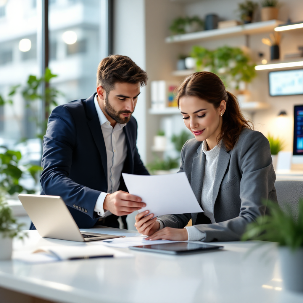 Человек заполняет документы в банке при поддержке сотрудника