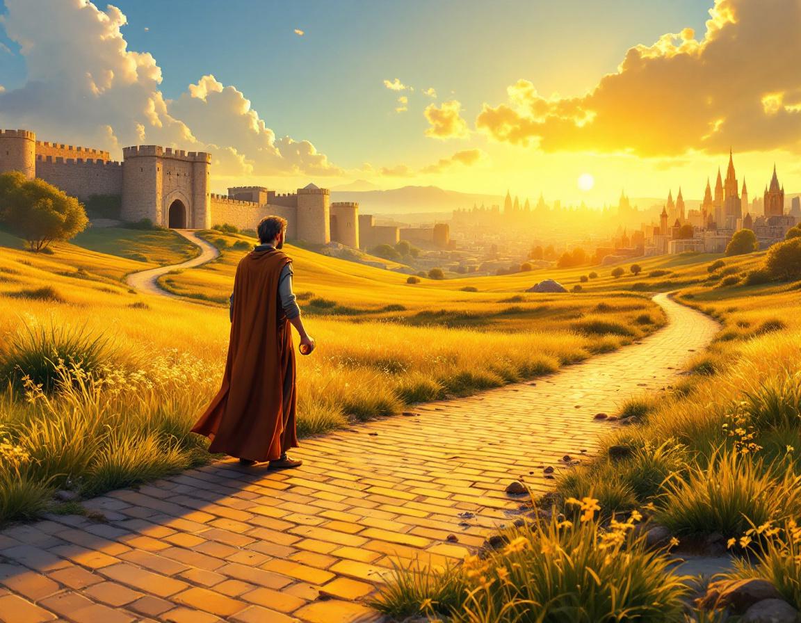 Человек на распутье в поле, держащий монету и глядящий на две разные дороги, символизирующие выбор досрочного погашения долга